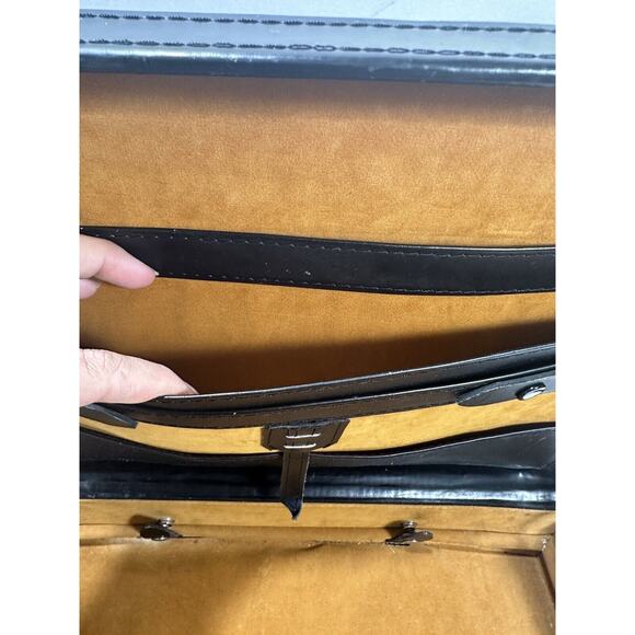LEATHER PRESTO Attache Business BRIEFCASE Locking Hard Case Vintage Extend Black - Picture 4 of 13